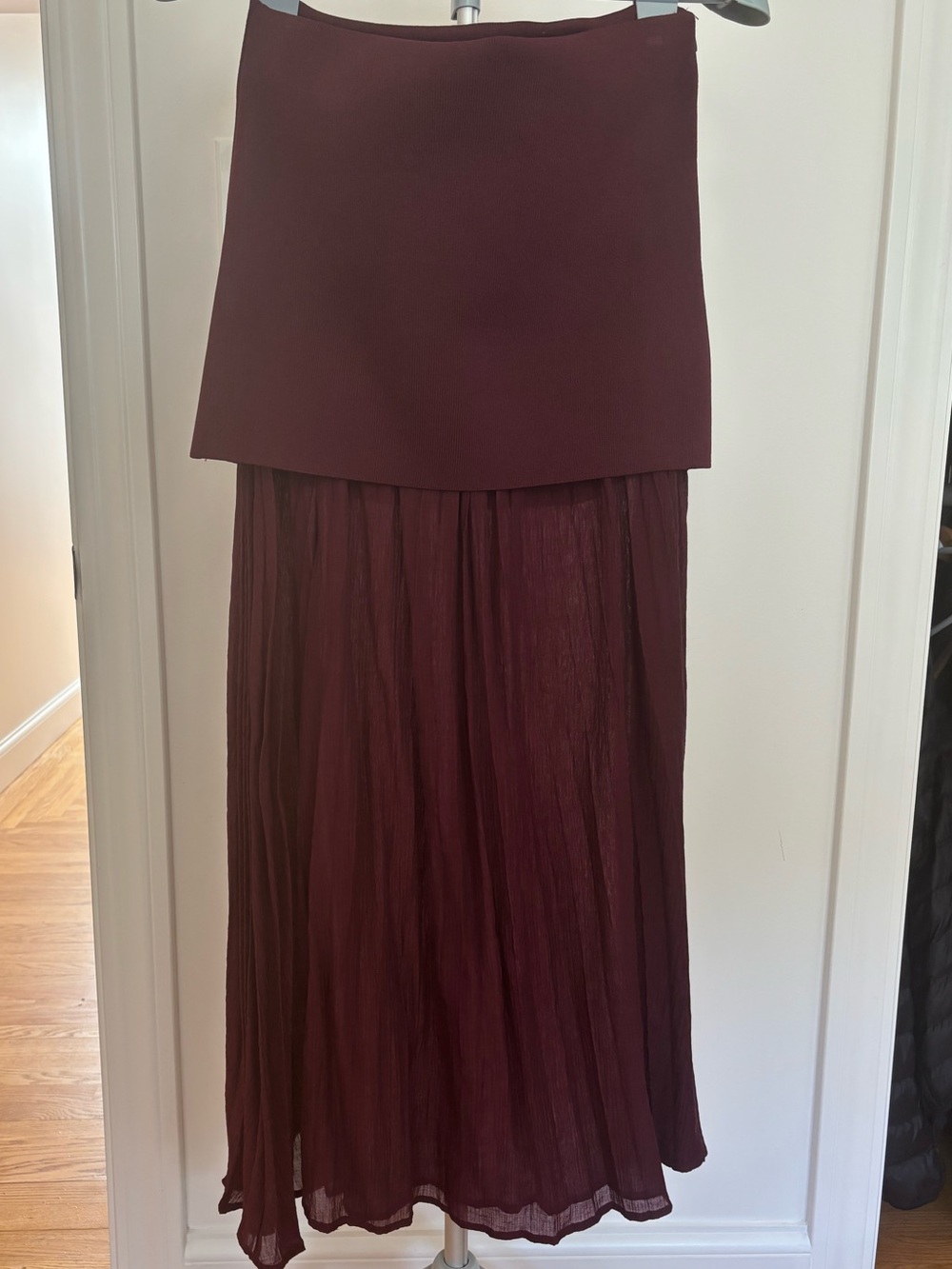Zara Burgundy Pleated Maxi Skirt in size M